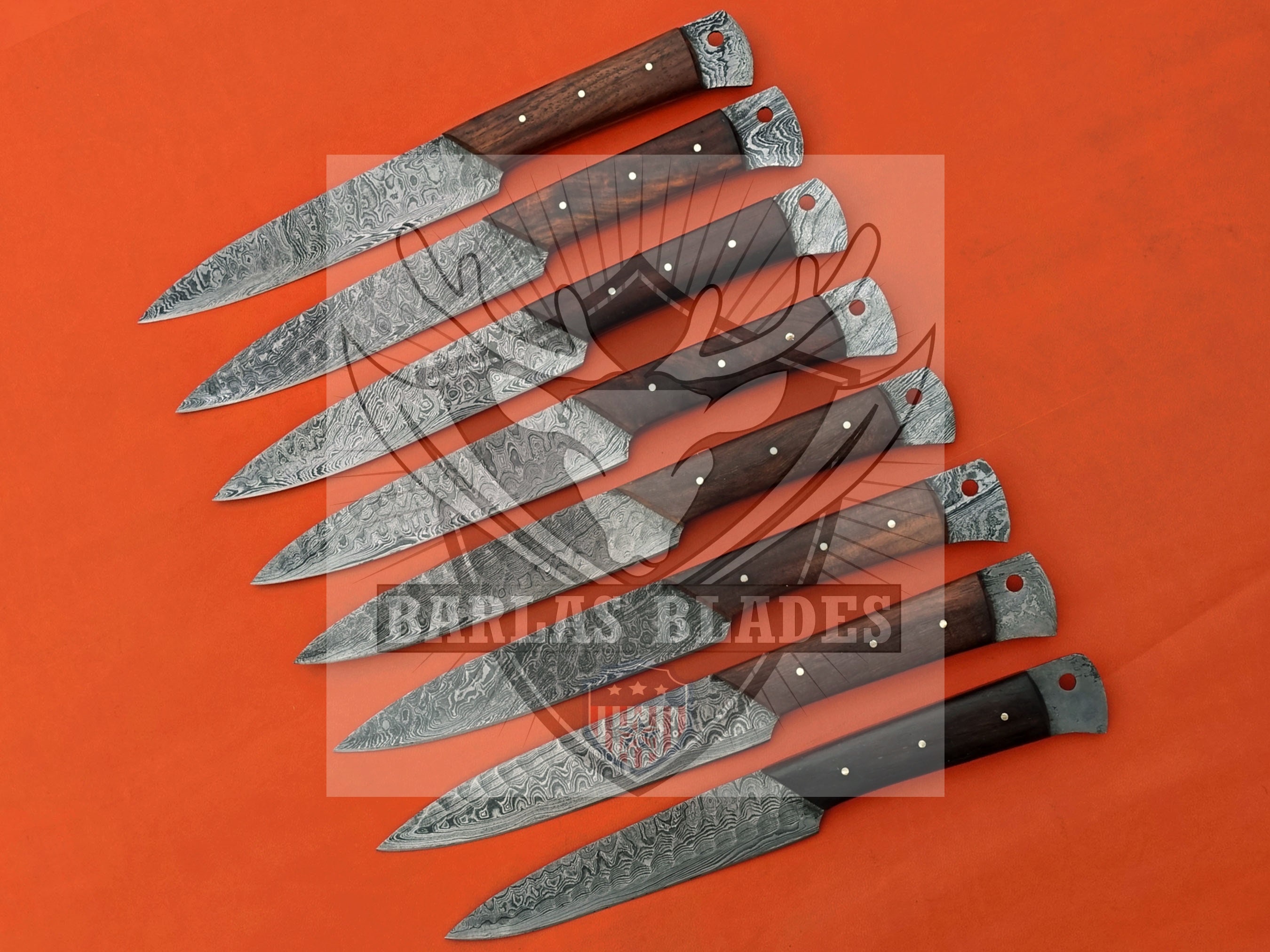 Damascus Steel Steak Knife Set Unique Camel Bone Handles Sharp Edge Blades  , Table Steak Knives With Leather Roll , Best Gift Item Christmas 