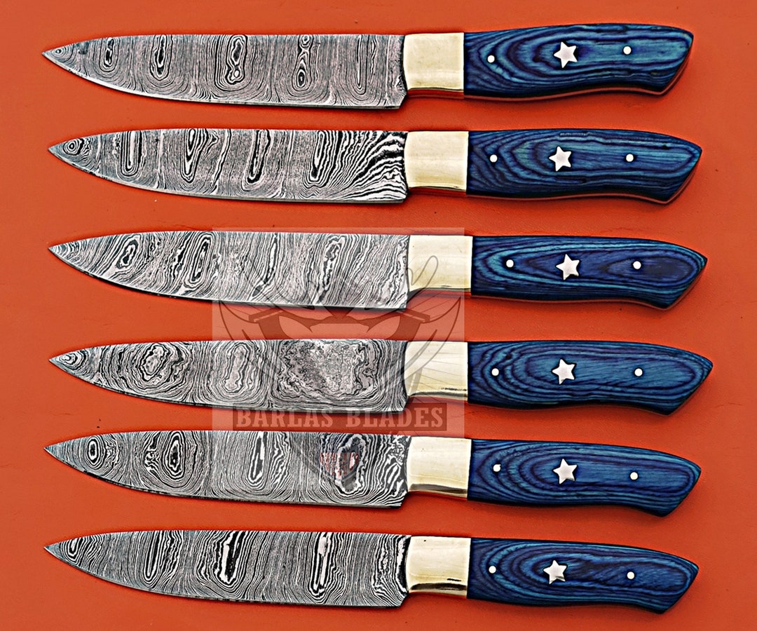 Damascus Steel 6 Pcs Steak Knife Set , BBQ Table Knives Set