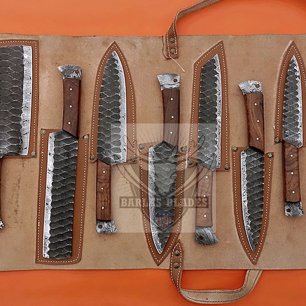 Chef Knives Set 8 Pcs  / Cooking Knives Set / Damascus Steel Chef Knives Set / Wedding gift Best Gift Item Christmas Gift_ Thanksgiving Gift