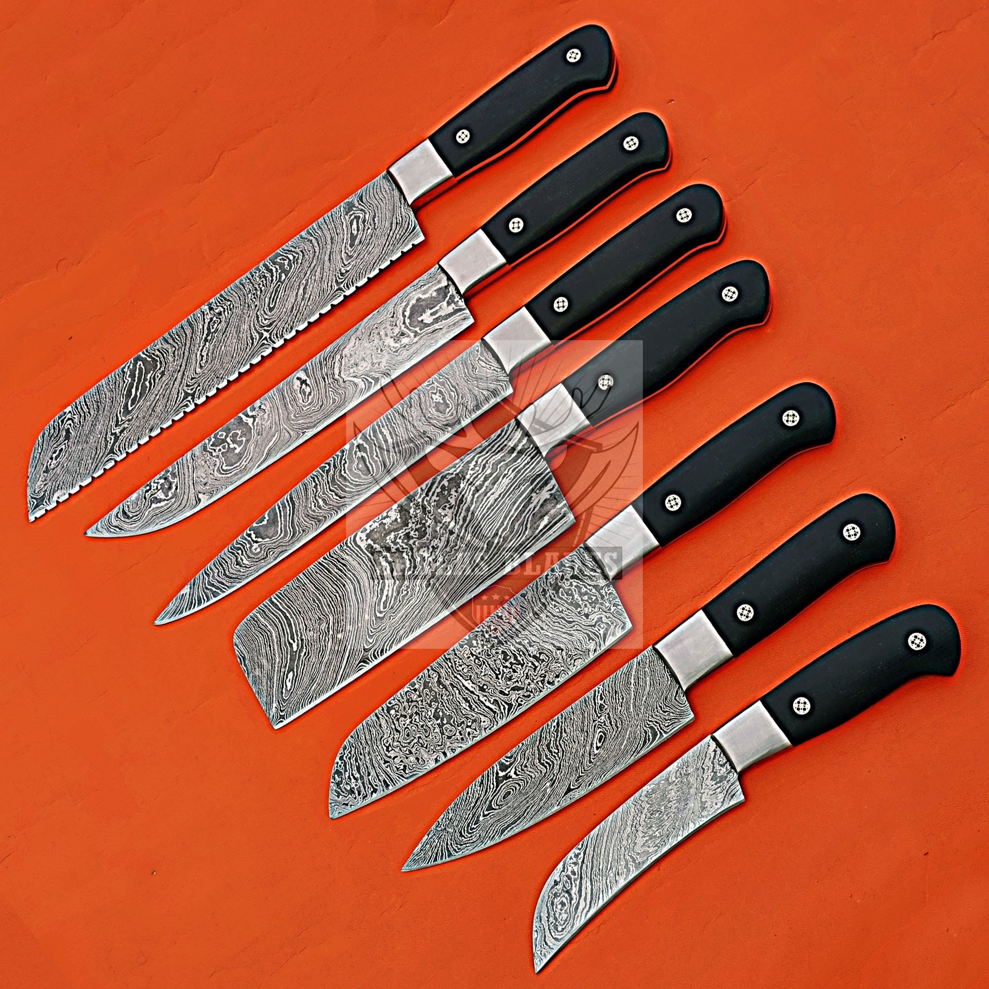 7 Pcs Chef Knife Set Unique Handle Kitchen Cutlery Sharp Etsy