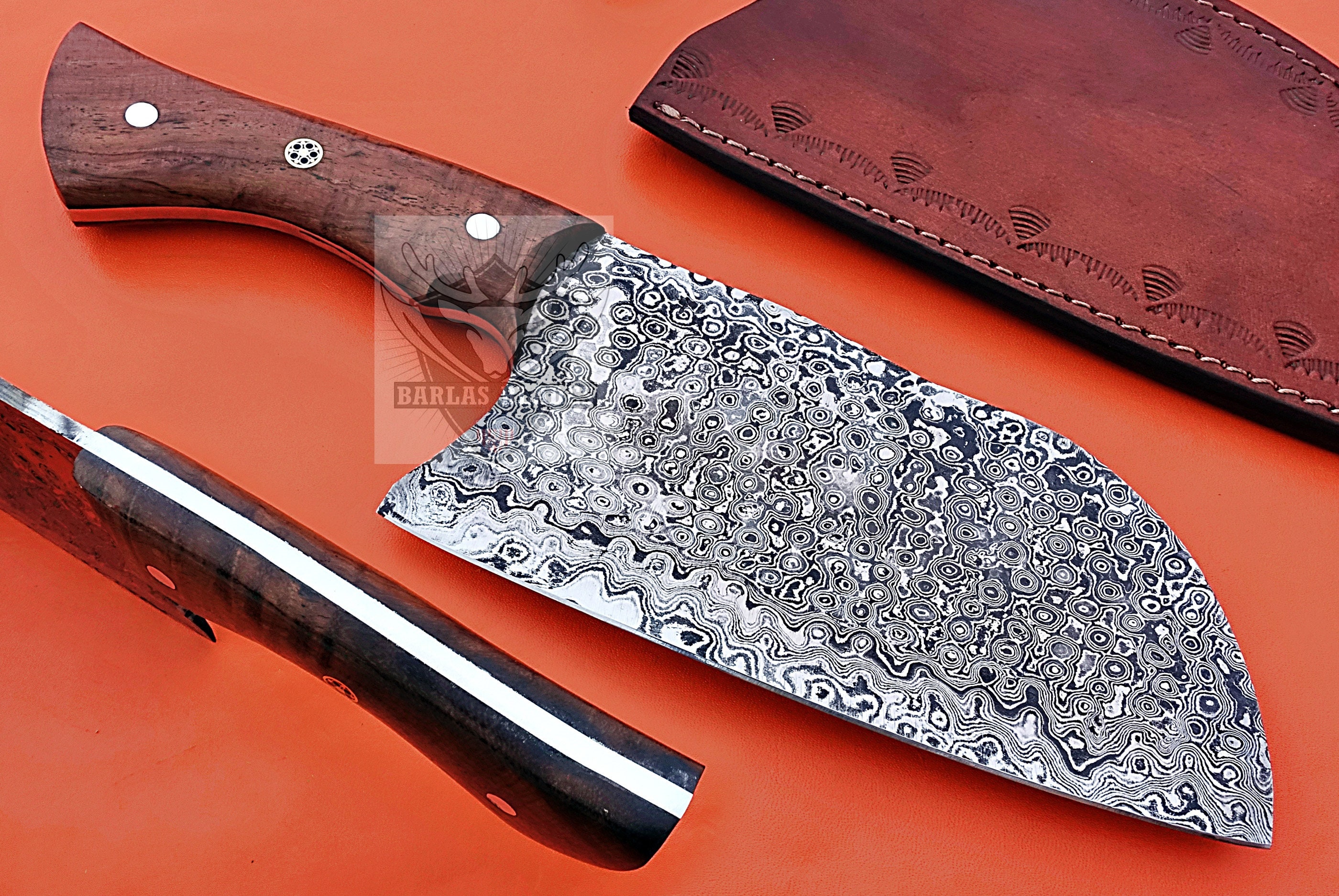 Custom Handmade Damascus Steel, Fixed Blade Cleaver Chopper - Serbian chef  knife - Nikos Kitchen Butcher Knives - Knife With sheath - coolina knife