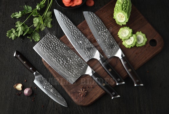 Damascus Chef Knife Set 4 Pcs With Unique Handles Knives Set High Quality  Steel Perfect Gift for Mother's Day Thanksgiving Christmas Gift 
