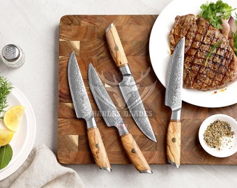 Damascus Steak Knife Set With Unique Wood Handles Table Steak Knives BBQ Steak  Knife Chef Knife Set Christmas Gift Wedding Anniversary Gift 