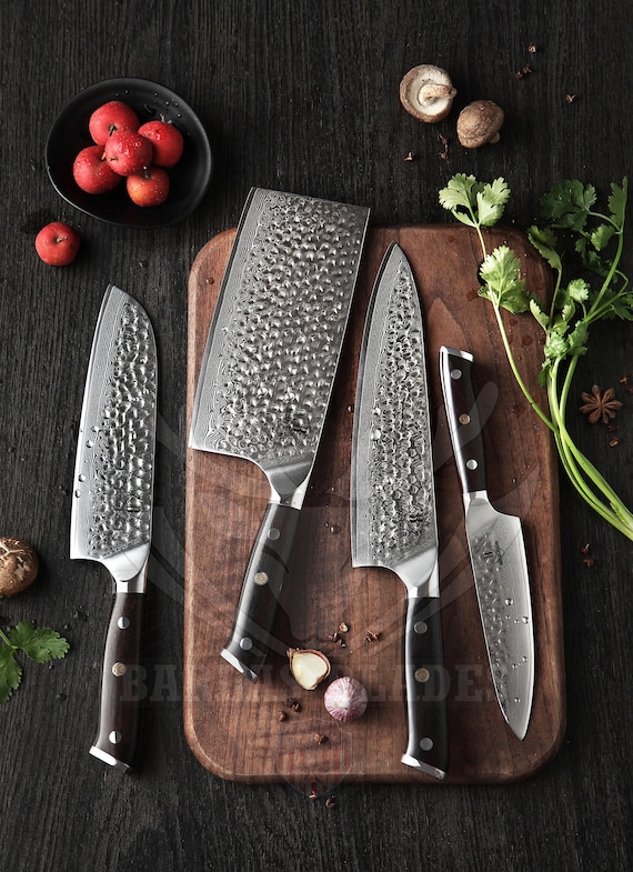 Damascus Chef Knife 4 Pc Set Best Gift Damascus Kitchen Knives Set
