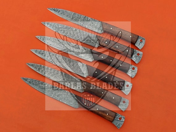 Handmade Damascus Steel 6 Pcs Steak Knife Set With Unique Handles BBQ Table Steak  Knives Birthday Gift , Mother Day Gift, Christmas Gift 