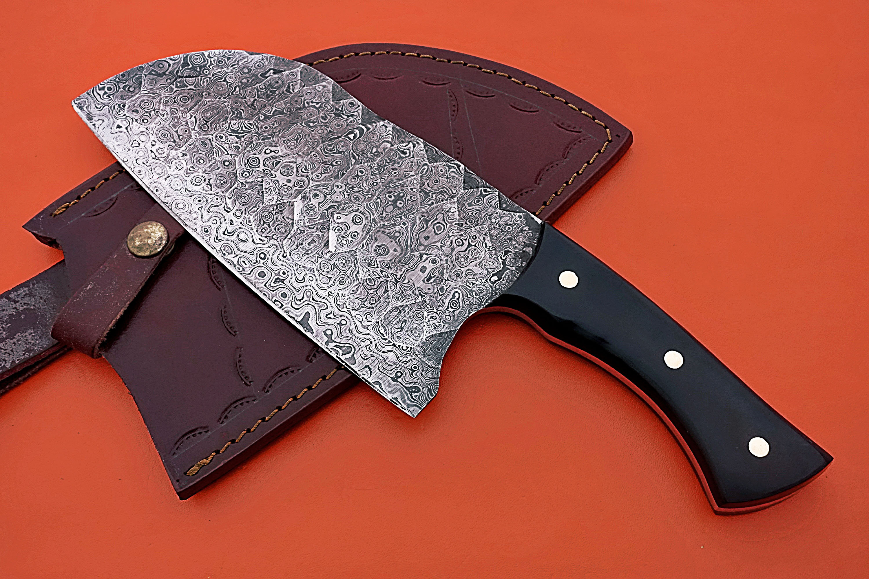 Custom Handmade Damascus Steel, Fixed Blade Cleaver Chopper - Serbian chef  knife - Nikos Kitchen Butcher Knives - Knife With sheath - coolina knife