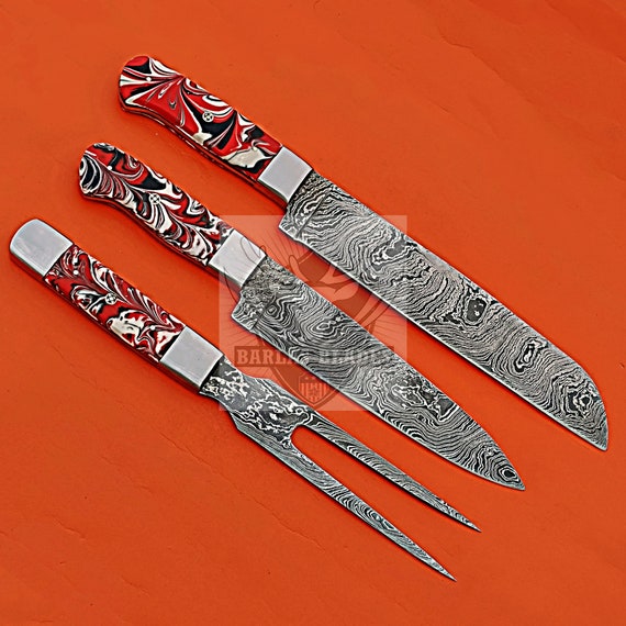 BBQ Knives Set 3 Pcs / Chef Knife , Steak Fork , Brisket Knife