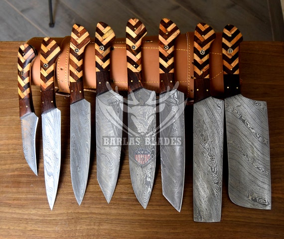 Custom Handmade Damascus Kitchen Chef Knife Set Personalized 