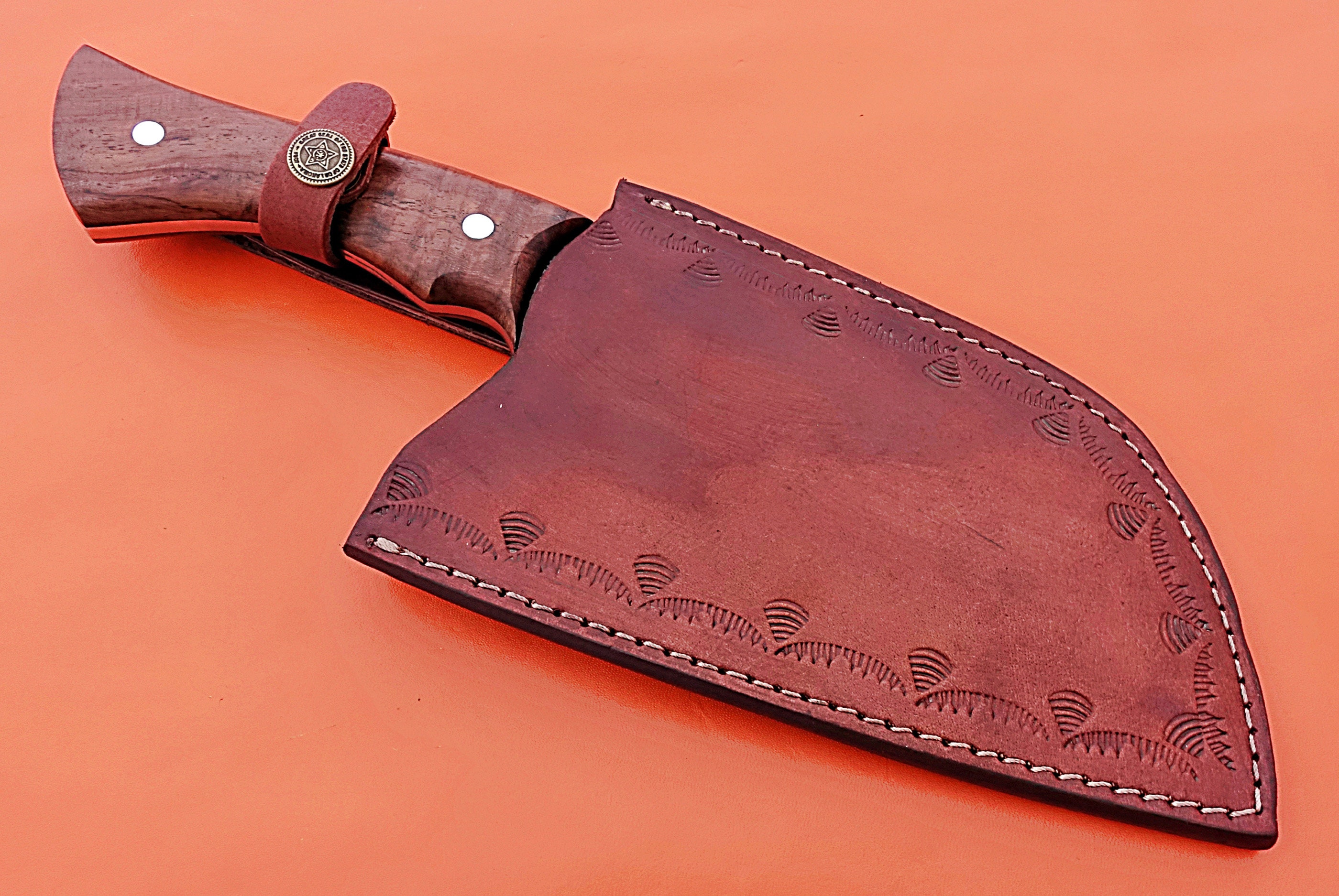 Chef Serbian Cleaver Knife With Rosewood Handle Free Leather 