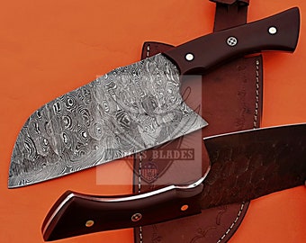 Serbian Cleaver / Damascus Steel / Hand Forged Cleaver  / One of a Kind hand crafted /Mother's Day