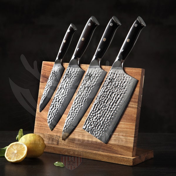 Damascus Chef Knife 4 Pc Set - Best Gift - Damascus Kitchen Knives Set with High Quality Steel Wedding Gift , father day gift