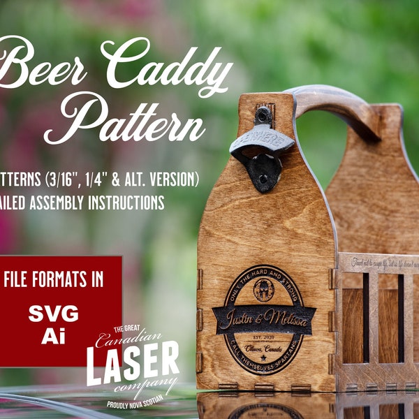 Beer Caddy Laser Pattern for 6-pack - Three Caddy Plans (Glowforge & Mira tested) - Great Fathers Day and Christmas Gift - Sell them too!