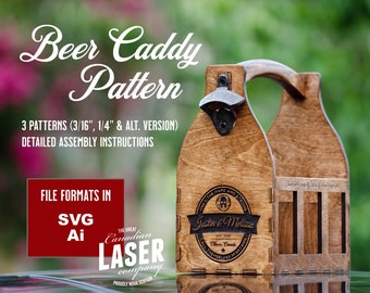 Beer Caddy Laser Pattern for 6-pack - Three Caddy Plans (Glowforge & Mira tested) - Great Fathers Day and Christmas Gift - Sell them too!