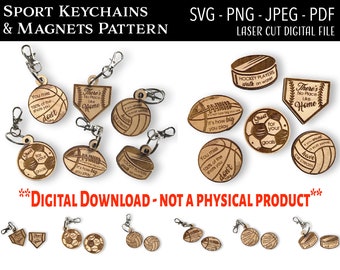 Laser Cut Digital File / Sport Keychain and Magnet SVG, PNG / Glowforge / Baseball / Football / Basketball / Football / Soccer / Volleyball