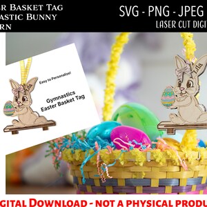 Laser Cut Digital File / Easter Basket Tag Sport Gymnastics SVG / Glowforge / Easter Bunny / Kids / Basket Filler SVG / Personalized / Sport