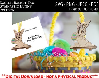 Laser Cut Digital File / Easter Basket Tag Sport Gymnastics SVG / Glowforge / Easter Bunny / Kids / Basket Filler SVG / Personalized / Sport