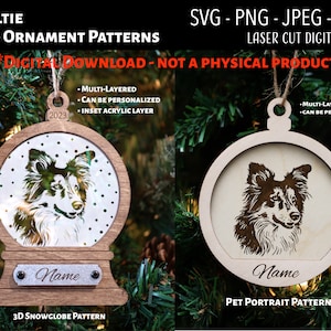 Laser Cut File / 3D Wood and Acrylic Christmas Ornament Digital File / Sheltie / Snowglobe SVG, PNG, JPEG / Glowforge / Dogs / Breed