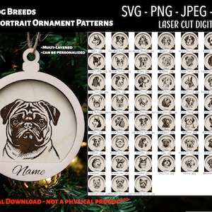 Arquivo de corte a laser / Arquivo digital de enfeite de Natal / Enfeite de Natal de raça de cachorro / Retrato de animal de estimação SVG, PNG, JPEG / Glowforge