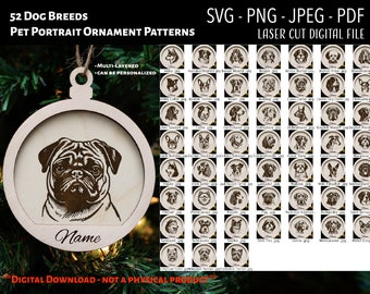 Laser Cut File / Christmas Ornament Digital File / Dog Breed Christmas Ornament / Pet Portrait SVG, PNG, JPEG / Glowforge