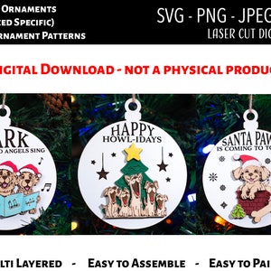 Laser Schnitt Digitale Datei / Lustiger Hund Wortspiel Ornamente SVG, PNG / Glowforge / Hund / Howl-idays / Nikolaus / Lustig / 3D / Hund Weihnachten