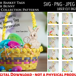 Laser Cut Digital File / Easter Basket Tag Multi Sports SVG / Glowforge / Easter Bunny / Kids / Basket Filler / Personalized / Sports /