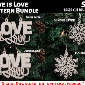 Lasergesneden digitaal bestand / Love is Love Christmas Ornament SVG / Glowforge / Sneeuwvlok / Spiegelhanger / Pride / Sign / Gay Pride / LGBTQ
