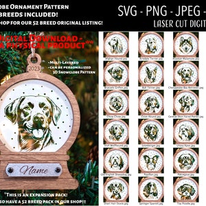 Laser Cut File / 3D Wood and Acrylic Christmas Ornament Digital File / Dog Breed Christmas Ornament / Snowglobe SVG, PNG / 24 Expansion Pack