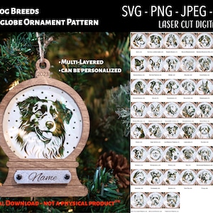 Laser Cut File / 3D Wood and Acrylic Christmas Ornament Digital File / Dog Breed Christmas Ornament / Snowglobe SVG, PNG, JPEG / Glowforge