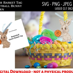 Laser Cut Digital File / Easter Basket Tag Sport Basketball SVG / Glowforge / Easter Bunny / Kids / Basket Filler SVG / Personalized / Sport
