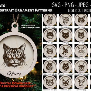 Fichier découpé au laser / fichier numérique de décoration de Noël / chat / décoration de Noël chaton / portrait d'animal de compagnie SVG, PNG, JPEG / Glowforge / animaux de compagnie / chats