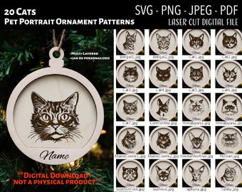 Laser Cut File / Christmas Ornament Digital File / Cat / Kitten Christmas Ornament / Pet Portrait SVG, PNG, JPEG / Glowforge / Pets / Cats