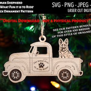 Lasergesneden bestand/Kerst Ornament Digitaal Bestand/Duitse Herder Kerst Truck Ornament/Oh wat leuk het is om SVG, PNG/Glowforge te rijden