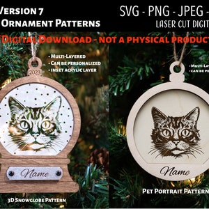 Laser Cut File / 3D Wood and Acrylic Christmas Ornament Digital File / Cat Version 5 / Snowglobe SVG, PNG, JPEG / Glowforge / Cat / Kitten