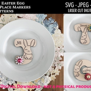Fichier numérique découpé au laser, marqueurs de Table de nom de lieu de Pâques SVG, Glowforge, dîner de Pâques, cadre de table pour le dîner de Pâques, décoration de Table lapin de Pâques