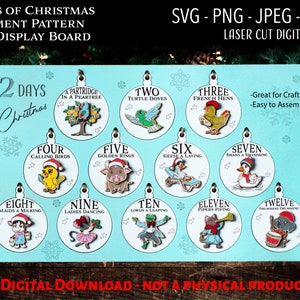 Fichier numérique découpé au laser, 12 jours d'ornement de Noël SVG, Glowforge, jeu de mots, drôle, cadeau pour maman, Avent, compte à rebours de Noël, cadeau pour enseignant
