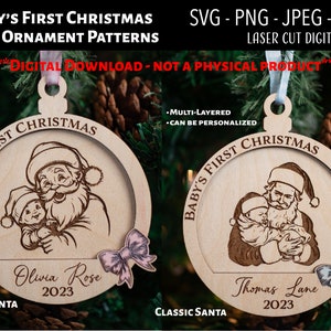 Lasergesneden digitaal bestand / Baby's eerste kerstornament SVG, PNG / Glowforge / gepersonaliseerde namen / Santa Baby / babyshower / babycadeau