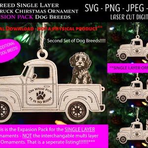 Arquivo de corte a laser / Arquivo digital de Natal / Ornamento de caminhão de raça de cachorro - Pacote de expansão / Oh, que divertido é andar em SVG, PNG / Glowforge / Dog