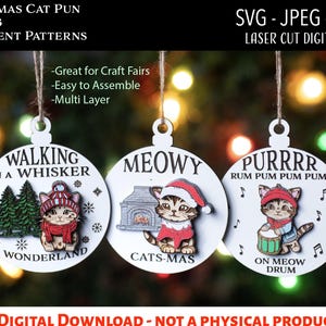 Laser geschnittene digitale Datei / Lustiges Katzenspiel Wortspiel Weihnachtsschmuck SVG, PNG / Glowforge / Katze / Kätzchen / Weihnachtskatze Lustig / 3D / Katze Weihnachten