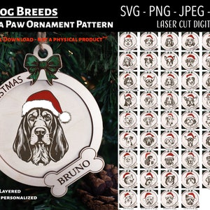 Lasergesneden bestand / digitaal bestand kerstornament / Santa Paws hondenras kerstornament / huisdierportret SVG, PNG, JPEG / Glowforge / honden