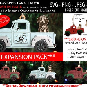 Lasergesneden digitaal bestand, verwisselbaar hondenras kerstvrachtwagenornament - uitbreidingspakket, Oh What Fun, SVG, PNG, Glowforge, huisdierornament