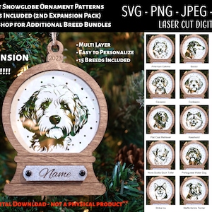 Laser Cut File / 3D Wood and Acrylic Christmas Ornament Digital File / Dog Breed Christmas Ornament / Snowglobe SVG / 15 Expansion Pack 2