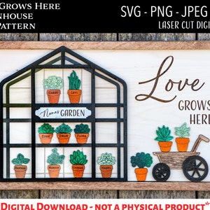 File digitale tagliato al laser / Segno di serra SVG, PNG / Glowforge / Personalizzato / Mamma / Regalo per la festa della mamma / Serra SVG / Giardino / Piante