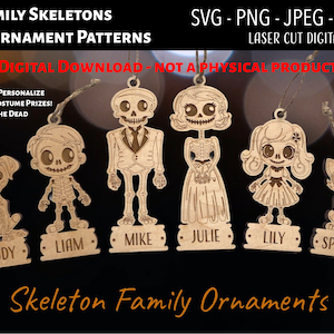 Laser geschnittene digitale Datei / Familie Skelett Weihnachtsschmuck SVG, PNG / Glowforge / Familie / Skelett / Tag der Toten / Halloween-Verzierung