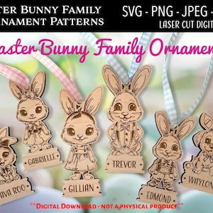 Fichier numérique découpé au laser / famille lapin de Pâques ornements SVG, PNG / Glowforge / famille / lapin / chien de Pâques / chat de Pâques / lapin de Pâques