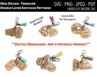 Laser Cut Digital File / New Driver / Teenager / Keychain SVG, PNG / Glowforge / Motivational / Affirmation / Poop Emoji / Scrap buster