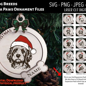Lasergesneden bestand / digitaal bestand / Santa Paws hondenras uitbreidingspakket 2 kerstornament / huisdierportret SVG, png, jpeg / Glowforge / honden
