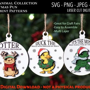 Arquivo digital cortado a laser, enfeites de natal Lake Critters SVG, Glowforge, ideias engraçadas para presentes de natal, tartaruga, lontra, pato, presente de amigo secreto