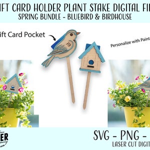 Lentebundel - Cadeaukaarthouder Plant Stake Digitaal bestand, Laser Ready SVG-, PNG- en PDF-bestanden perfect voor Glowforge en lasermachines