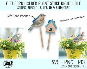 Spring Bundle - Gift Card Holder Plant Stake Digital File, Laser Ready SVG, PNG, and PDF files perfect for Glowforge and laser machines