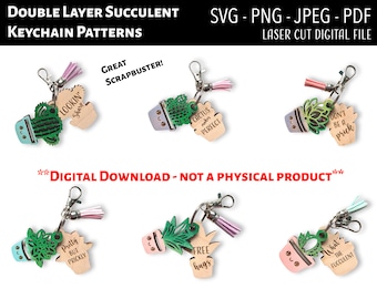 Laser Cut Digital File / Succulent Keychain SVG, PNG / Glowforge / Cactus / Funny / Mom / Mothers Day / Scrap buster / Plants